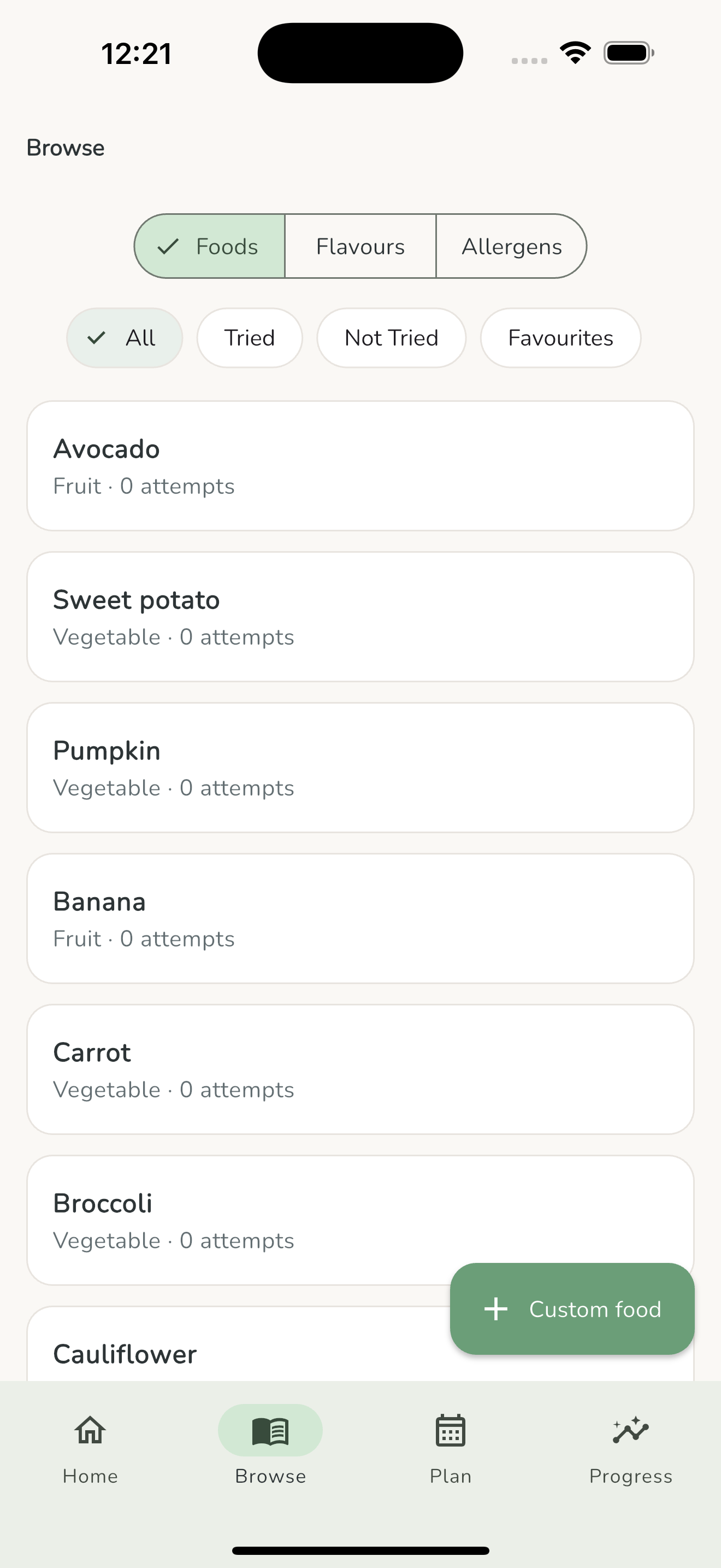 50 First Foods allergen tracker phone screenshot 3