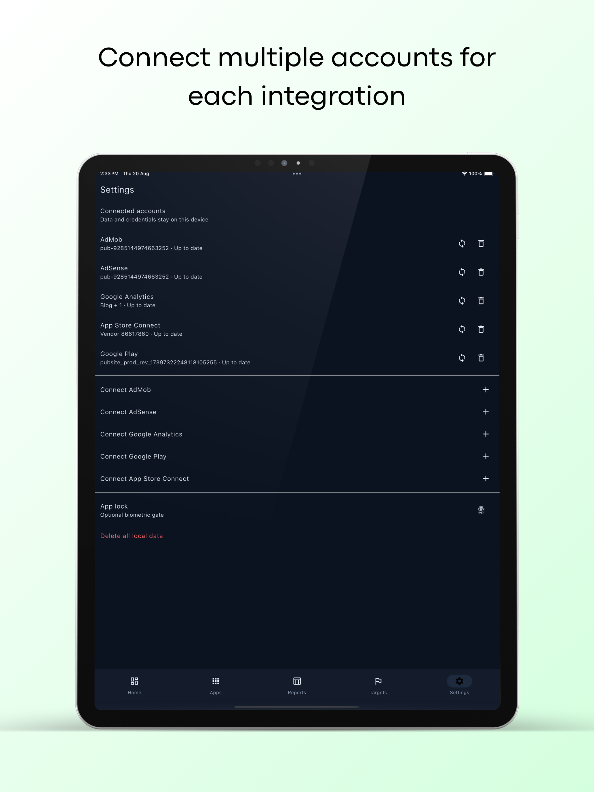 Revenue Tap iPad analytics screenshot 2