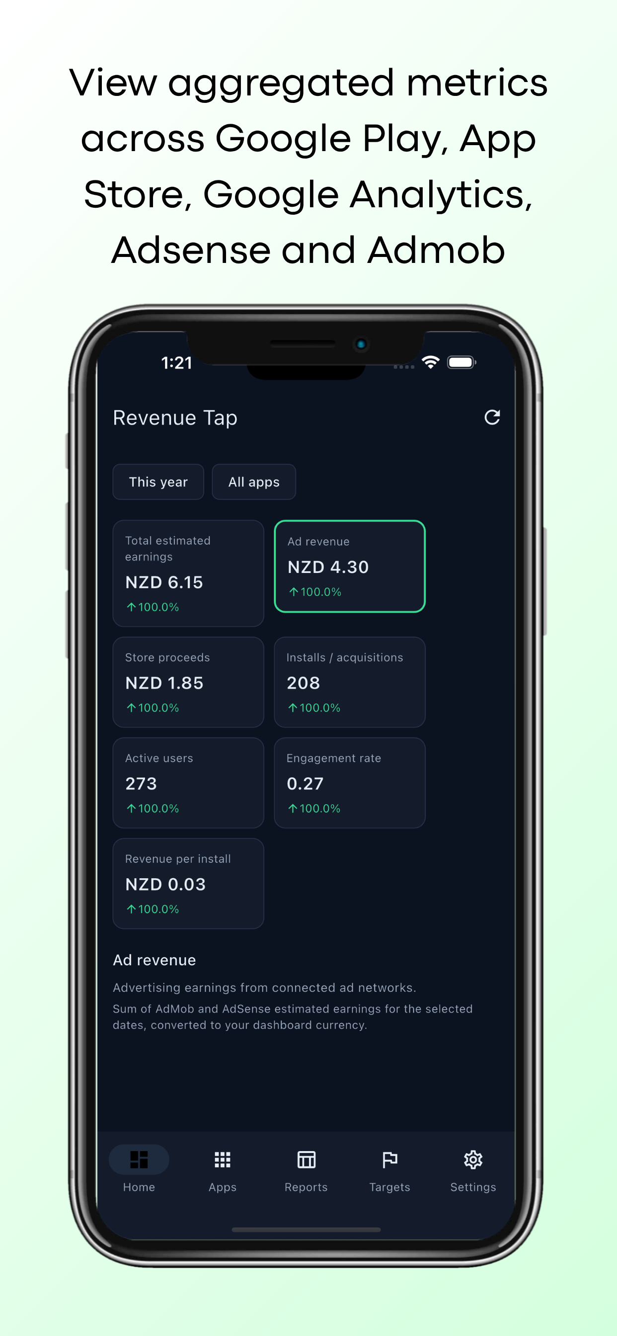 Revenue Tap AdMob revenue dashboard phone screenshot 1